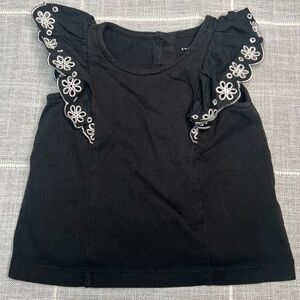Janie and Jack 12-18 Months Flutter Sleeves Eyelets Floral Black White Tank Top